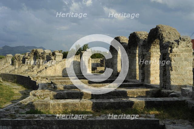 Partial view of the amphitheater ruins, ancient city of Salona, Solin, Croatia, 2018.  Creator: Unknown.