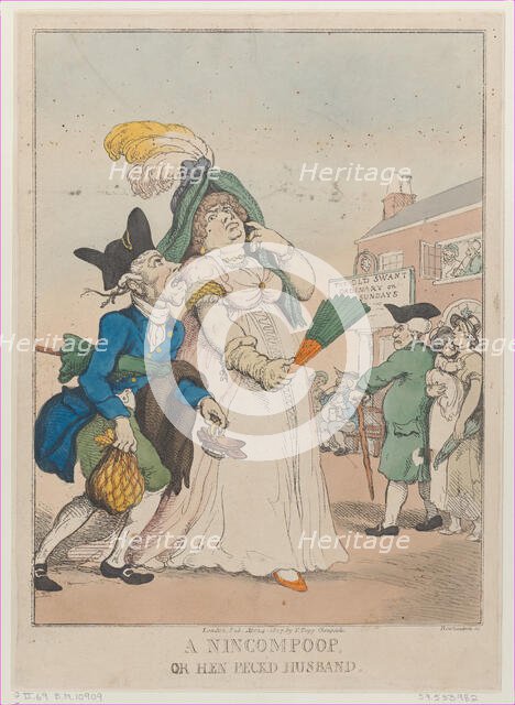 A Nincompoop, or Hen Peck'd Husband, April 24, 1807., April 24, 1807. Creator: Thomas Rowlandson.
