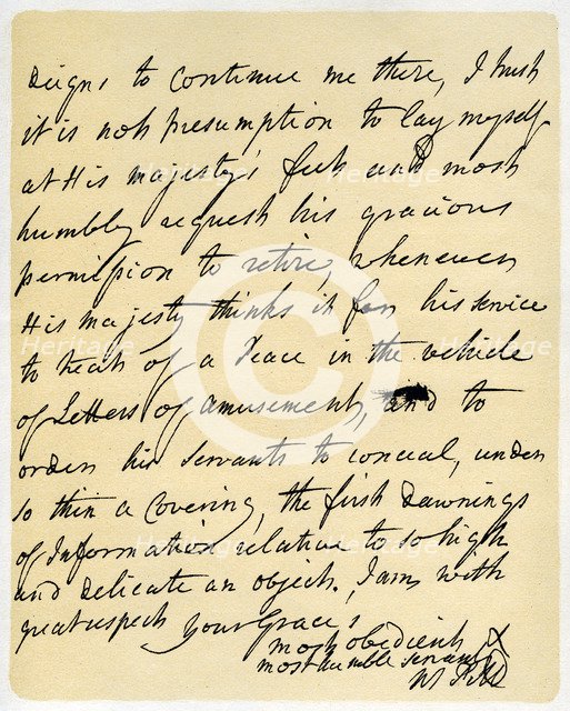 Letter from William Pitt to the Duke of Newcastle, Hayes, 23rd October 1759.Artist: William Pitt