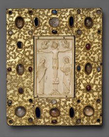 Book Cover (?) with Byzantine Icon of the Crucifixion, Byzantine (ivory); Spanish (setting), 1000 (i Creator: Unknown.