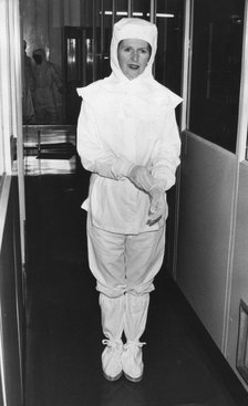 Margaret Thatcher in a protective suit, 17th January 1981. Artist: Unknown