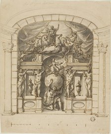 Design for Stage Scenery (Hampton Court) with Mythological Figures, 1695/1734. Creator: Sir James Thornhill.