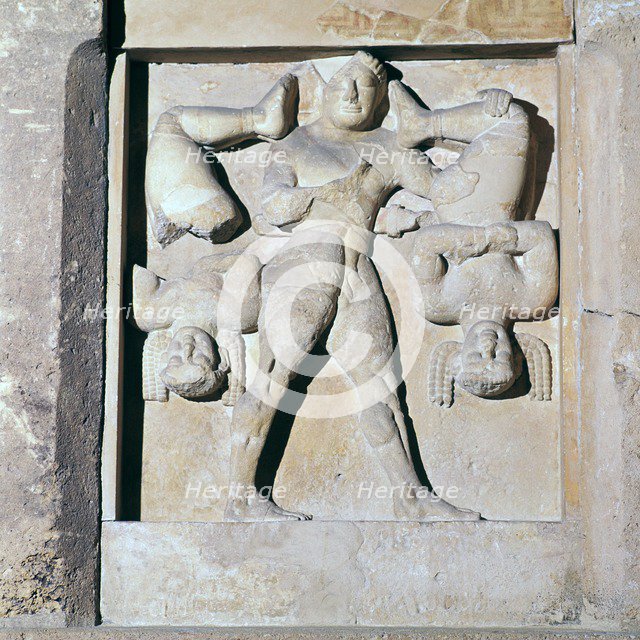 Greek metope of Herakles and the Kerkopes, 6th century BC. Artist: Unknown