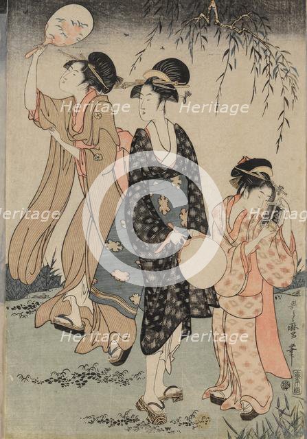 Catching Fireflies Beneath a Willow Tree (center), c. 1796-1797. Creator: Kitagawa Utamaro (Japanese, 1753?-1806).