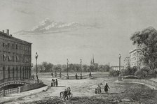 View of the Three Arches Bridge and the Field of Mars, Saint Petersburg, Russia, 1839. Creator: Augustin François Lemaitre.