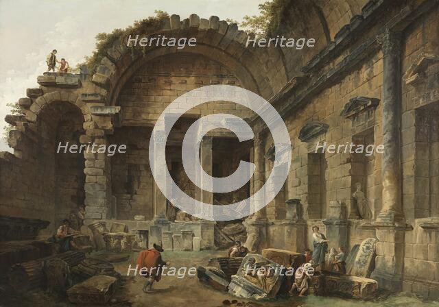 Interior of the Temple of Diana at Nimes, unknown date. Creator: Hubert Robert.