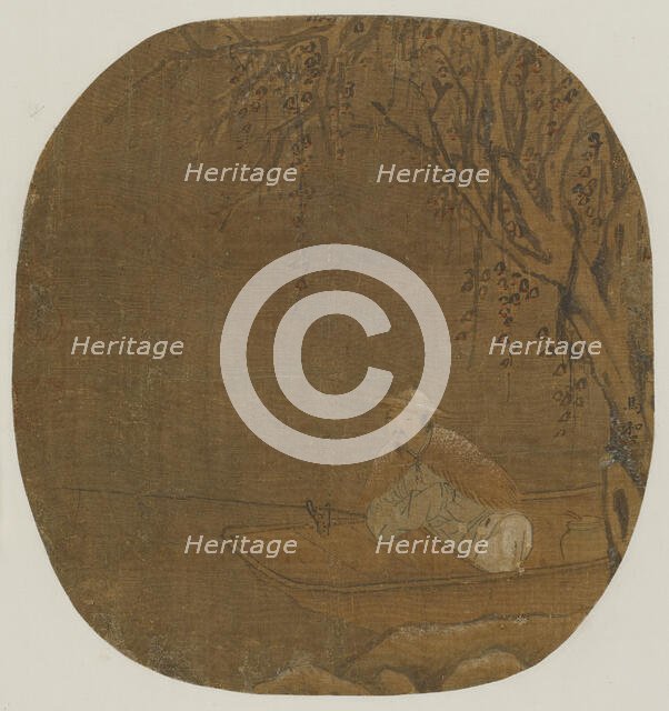 Man fishing from a boat under a tree, Possibly Ming dynasty, 1368-1644. Creator: Unknown.