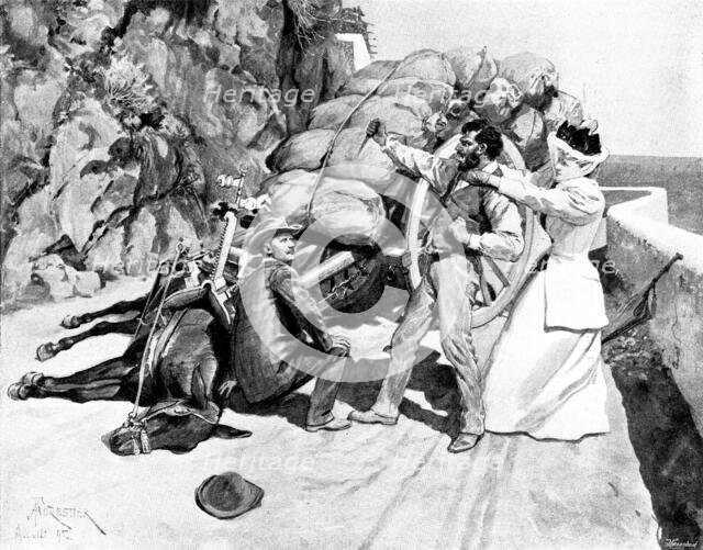 Adam Johnstone's Son: She...threw her arms round the drunken man's neck...and dragged him..., 1895. Creator: George Meisenbach.