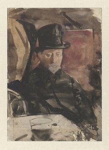 Seated man in a top hat in a cafe, c.1876-c.1924. Creator: Gerrit Willem Dijsselhof.