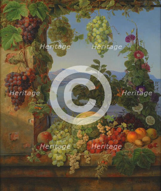 Fruits in an Italian Landscape, 1842-1843. Creator: Christine Lovmand.