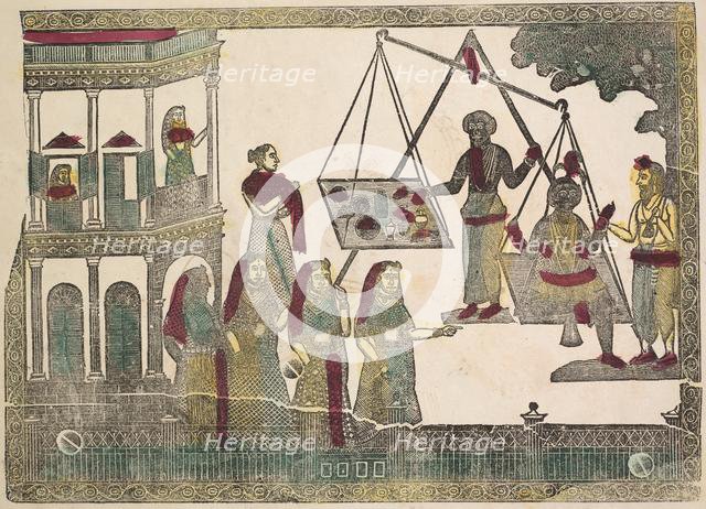 Krishna Weighted against Precious Objects (?), 1800s. Creator: Shri Gobinda Chandra Roy.