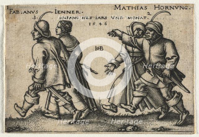 The Peasant Wedding or the Twelve Months: 1-Fabianus Jenner 2-Mathias Hornung, 1546. Creator: Hans Sebald Beham (German, 1500-1550).