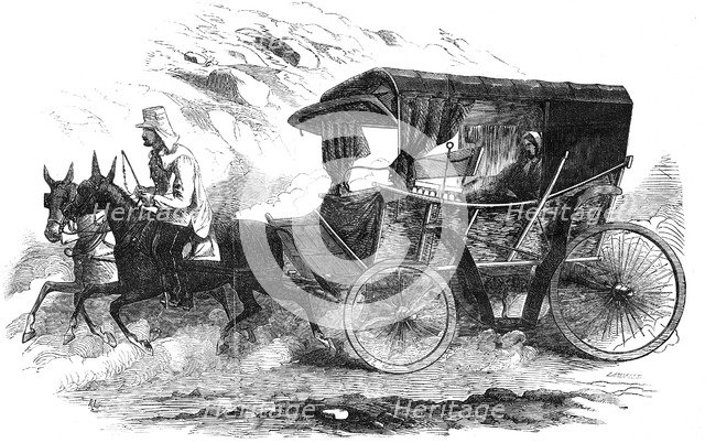 Florence Nightingale in her carriage in the Crimea, 1856. Artist: Unknown