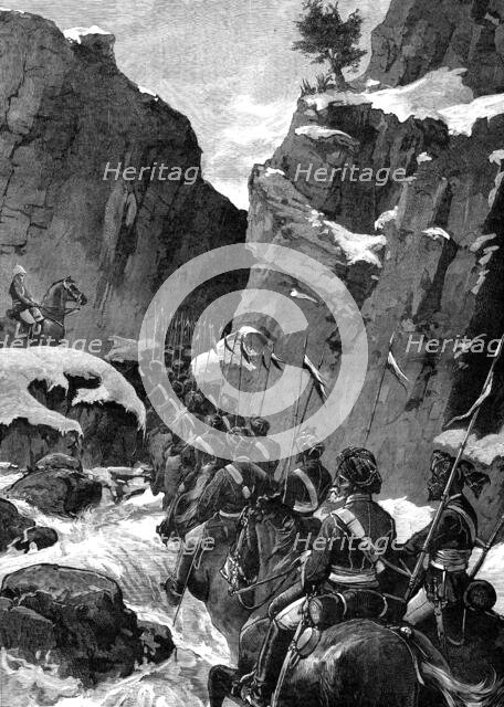 The Afghan War: the 10th Bengal Lancers in the Jugdulluk Pass, 1880. Creator: Unknown.