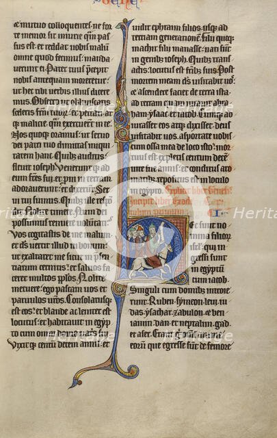 Initial H: Moses Riding toward the Israelites; Marquette Bible, about 1270. Creator: Unknown.