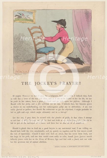 The Jockey's Prayer!!, August 10, 1801., August 10, 1801. Creator: Thomas Rowlandson.