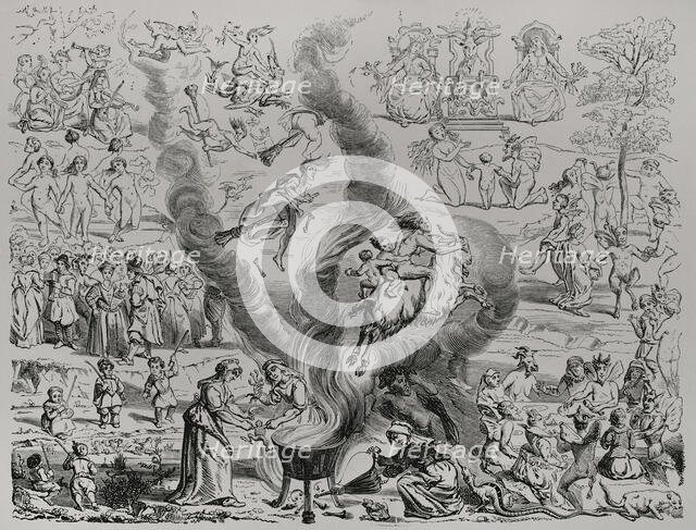 Witches' Sabbath as reported in a judgment delivered by the court of Arras in 1460, (1877).  Creators: Etienne Huyot, Jules Jean Marie Joseph Huyot.