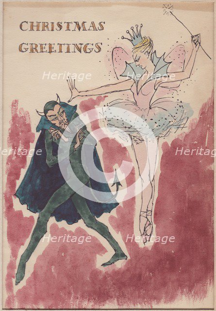 Devil and fairy, Christmas card, 1952. Creator: Shirley Markham.