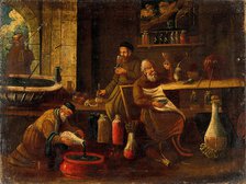 Men (monks?) making and sampling wines, spirits, or other beverages or medicines. Creator: Unknown.