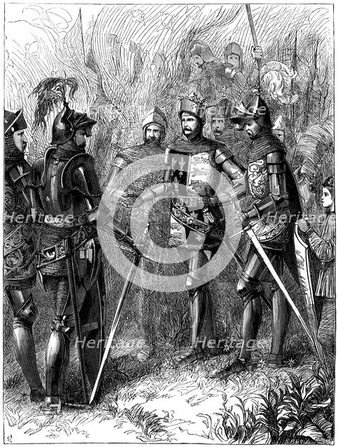 King Henry V (1387-1422) and the Sire de Helly at Agincourt, 1415. Artist: Unknown