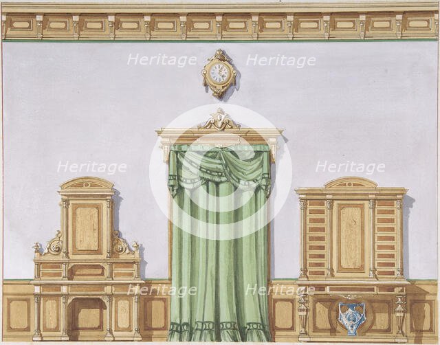 Interior Design with a Central Door Covered by Green Drapery..., late 19th century (?). Creator: Anon.