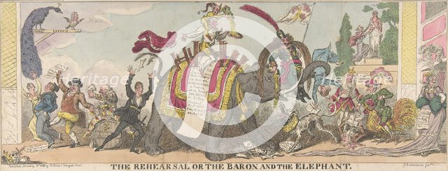The Rehearsal or the Baron and the Elephant, January 1, 1812., January 1, 1812. Creator: George Cruikshank.