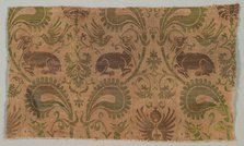 Silk with Dogs and Birds amid Vines, 1350-1400. Creator: Unknown.