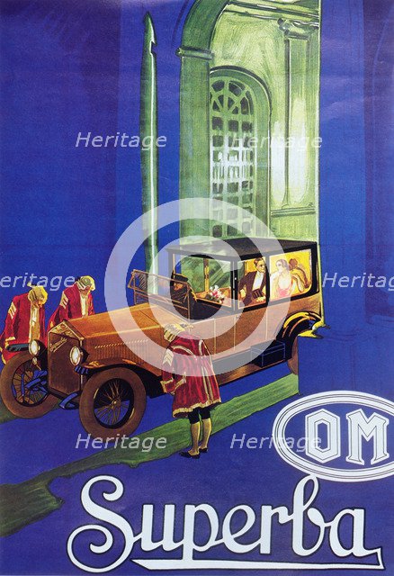 Advertising of automobiles OM (Officine Meccaniche), Superba model, 1929.
