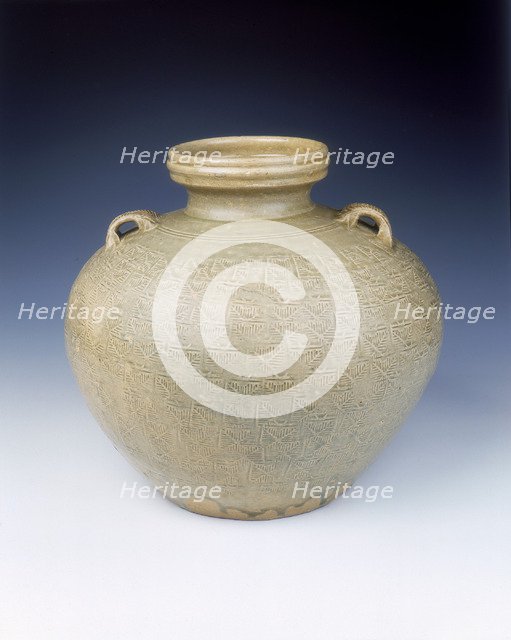 Yue stoneware jar with impressed design, Eastern Han dynasty, China, 2nd-3rd century. Artist: Unknown