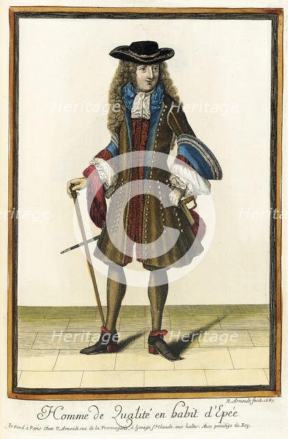 Recueil des modes de la cour de France, 'Homme de Qualité en Habit d'Epée', 1687. Creator: Nicolas Arnoult.