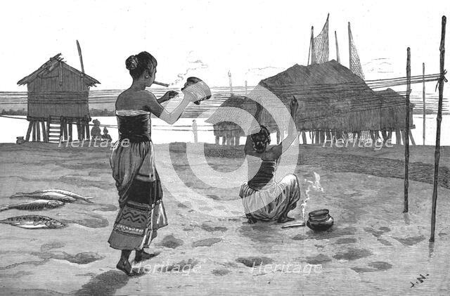 'Fisher Girls of the Irrawaddy making nets', 1886.  Creator: Unknown.