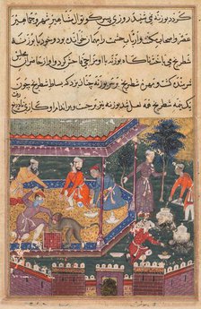 Page from Tales of a Parrot (Tuti-nama): Fifth night: The wounded monkey bites the hand…., c1560. Creator: Unknown.