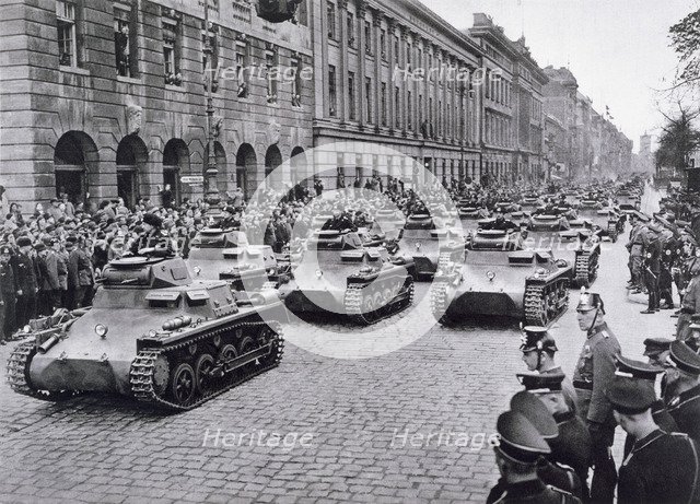 Convoy of tanks taking part in Adolf Hitler's birthday celebrations, 29th April 1936. Artist: Unknown