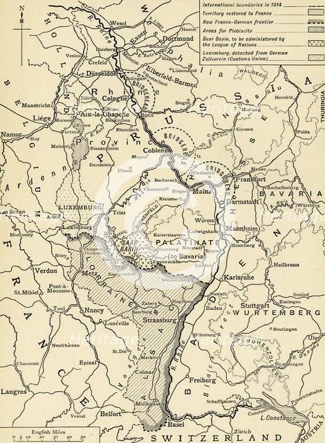 'Germany's Western Frontier under the terms of the Peace Treaty', 1918, (c1920). Creator: Unknown.