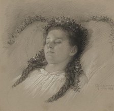 A Girl on Her Deathbed with a Crown of Flowers, 1882. Creator: Eduard Julius Friedrich Bendemann.