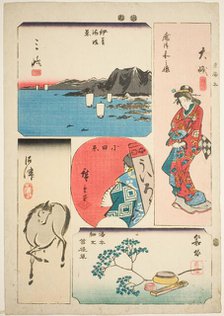 Oiso, Odawara, Hakone, Mishima, and Numazu, no. 3 from the series "Cutout Pictures..., c. 1848/52. Creator: Ando Hiroshige.