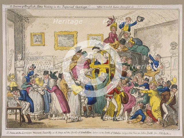 Bonaparte's coach on show at Bullock's Museum, Piccadilly, Westminster, London, 1835. Artist: George Cruikshank