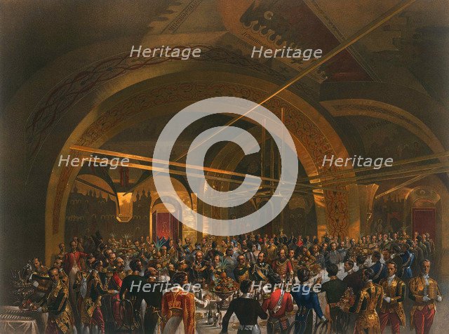 Coronation banquet for the envoys in the Golden Hall of the Great Kremlin Palace, Moscow, 1856. Artist: Mihály Zichy