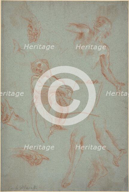 Sheet of Studies with Figures, Hands, and Feet. Creator: Agostino Masucci.