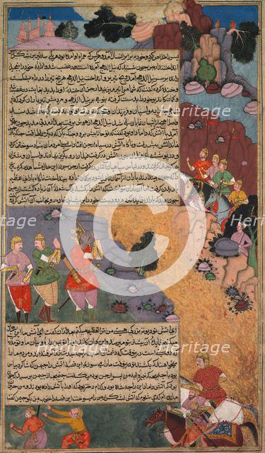 The First Adventure of the White Horse, Page from the Khan Khanan's Razm Nama..., c. 1610-17. Creator: Unknown.