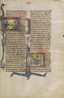 Initial T: A Joust between Two Knights: Initial E: A Knight on Horseback..., about 1290-1310. Creator: Unknown.