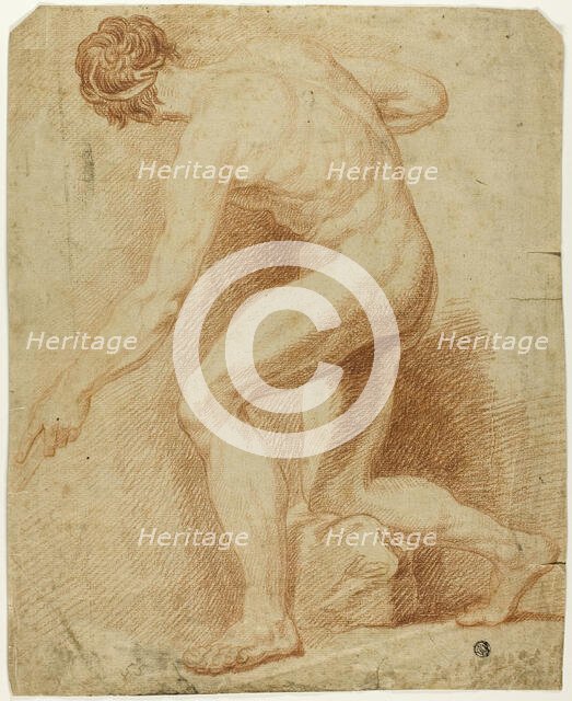 Academic Male Nude, Half-Kneeling and Seen from the Back, n.d. Creator: Unknown.
