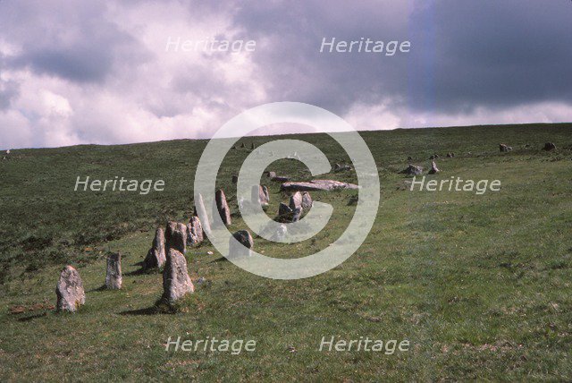 Stone Alignment on Shovel Down, 3rd-2nd millenium BC. Devon, Dartmoor, 20th  century. Artist: CM Dixon.