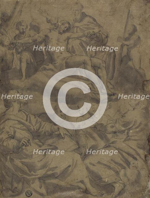 Four Evangelists and the Vision of God Holding the Dead Christ with the Instruments..., 1550/85. Creator: Unknown.