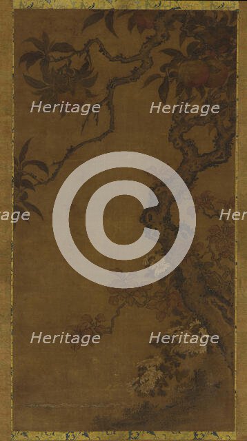 Peaches and Chrysanthemums, 1368-1644. Creator: Unknown.