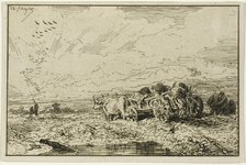 Landscape with Ox-Drawn Wagon, 1846. Creator: Charles Emile Jacque.