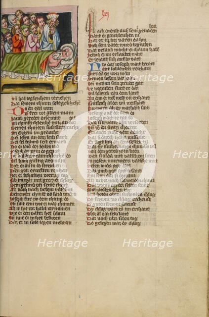 The Death of Jacob; Weltchronik, about 1400-1410. Creator: Unknown.