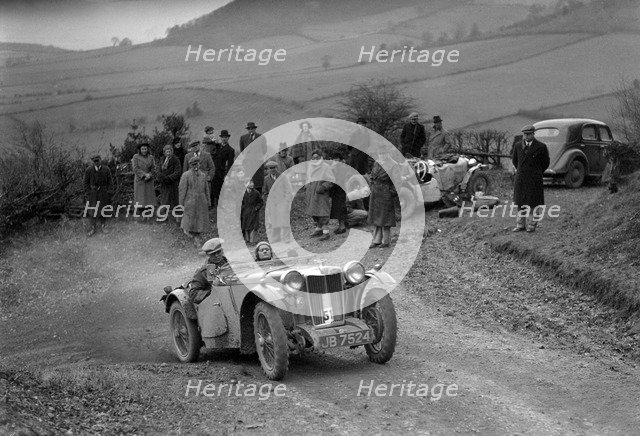 MG PB of EJ Haesendonck of the Cream Cracker Team at the MG Car Club Midland Centre Trial, 1938. Artist: Bill Brunell.