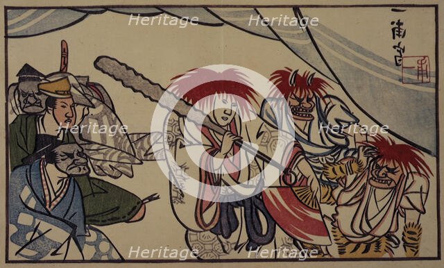 A man being caught while stealing flowers for his lover, 1803. Creators: Unknown, Sokyu Ichiami.