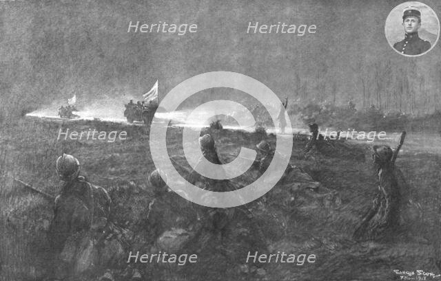 ''Les Drapeaux blancs de l'allemagne; Arrivee des plenipotentiaires allemands aux premieres...1918. Creator: Georges Bertin Scott.